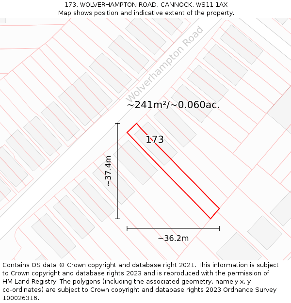 173, WOLVERHAMPTON ROAD, CANNOCK, WS11 1AX: Plot and title map