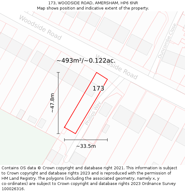 173, WOODSIDE ROAD, AMERSHAM, HP6 6NR: Plot and title map