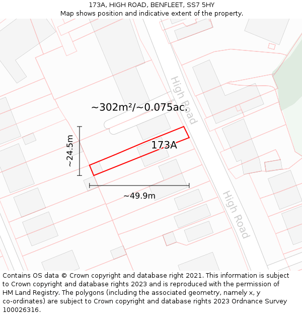 173A, HIGH ROAD, BENFLEET, SS7 5HY: Plot and title map