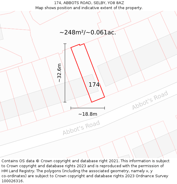 174, ABBOTS ROAD, SELBY, YO8 8AZ: Plot and title map