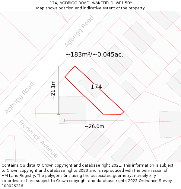 174, AGBRIGG ROAD, WAKEFIELD, WF1 5BY: Plot and title map