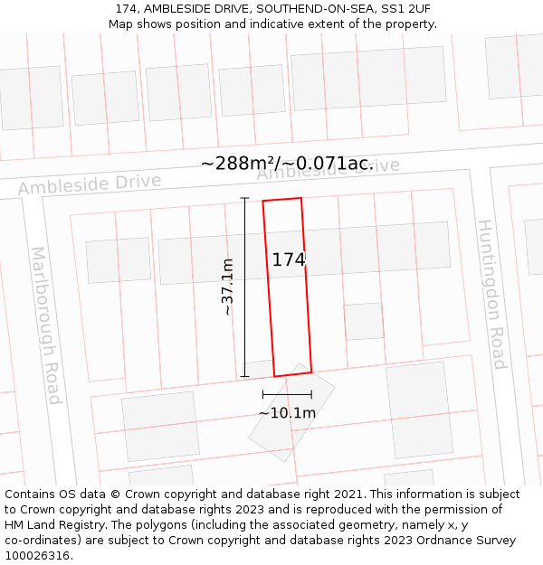 174, AMBLESIDE DRIVE, SOUTHEND-ON-SEA, SS1 2UF: Plot and title map