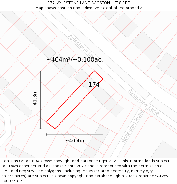 174, AYLESTONE LANE, WIGSTON, LE18 1BD: Plot and title map