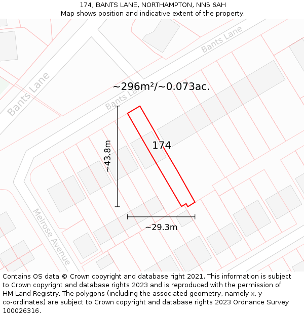 174, BANTS LANE, NORTHAMPTON, NN5 6AH: Plot and title map