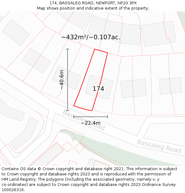 174, BASSALEG ROAD, NEWPORT, NP20 3PX: Plot and title map