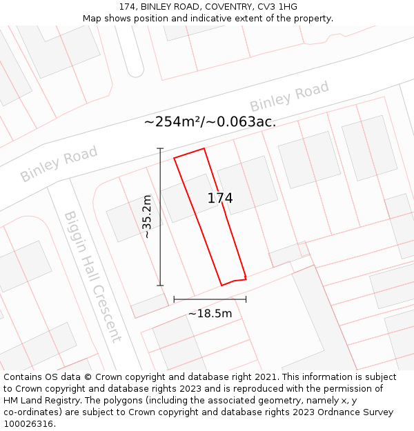 174, BINLEY ROAD, COVENTRY, CV3 1HG: Plot and title map