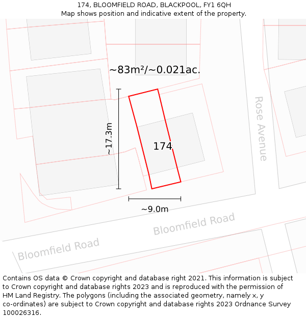 174, BLOOMFIELD ROAD, BLACKPOOL, FY1 6QH: Plot and title map