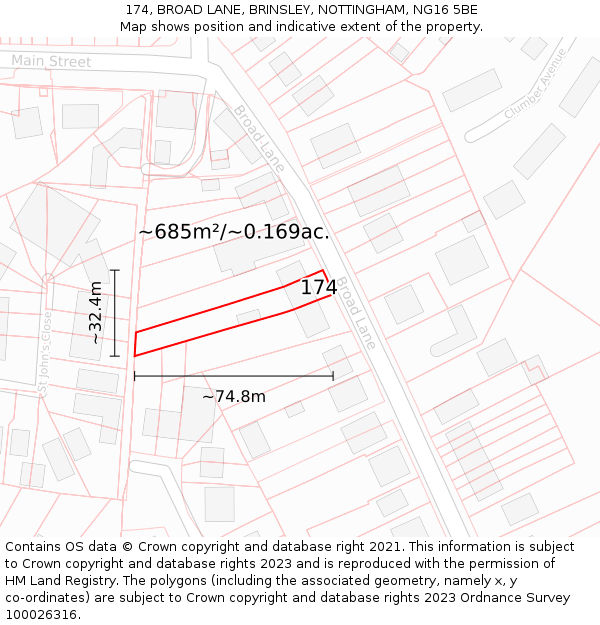 174, BROAD LANE, BRINSLEY, NOTTINGHAM, NG16 5BE: Plot and title map