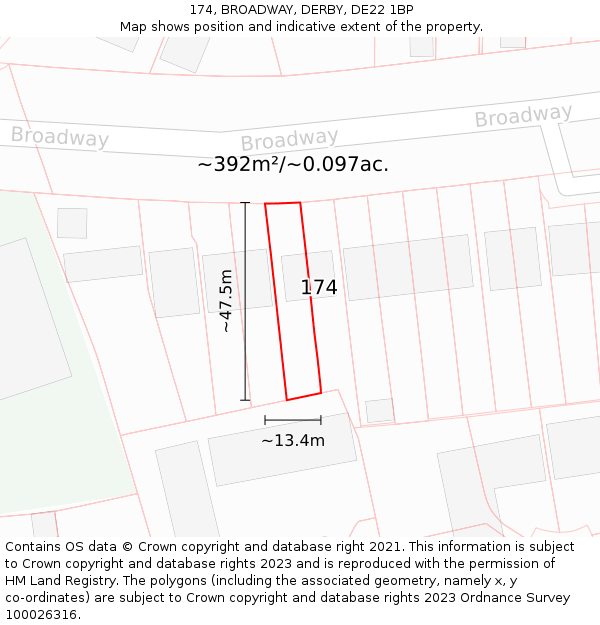 174, BROADWAY, DERBY, DE22 1BP: Plot and title map