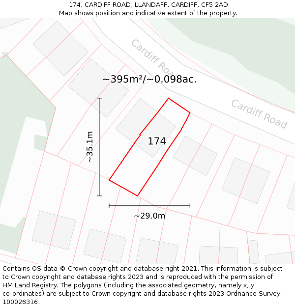 174, CARDIFF ROAD, LLANDAFF, CARDIFF, CF5 2AD: Plot and title map