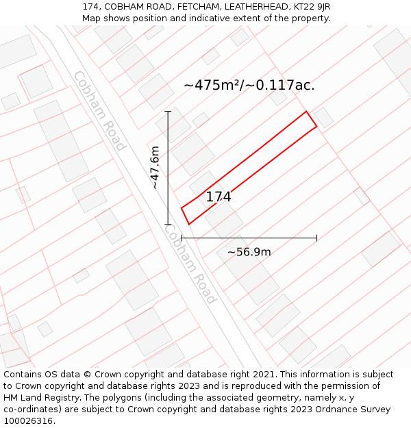 174, COBHAM ROAD, FETCHAM, LEATHERHEAD, KT22 9JR: Plot and title map