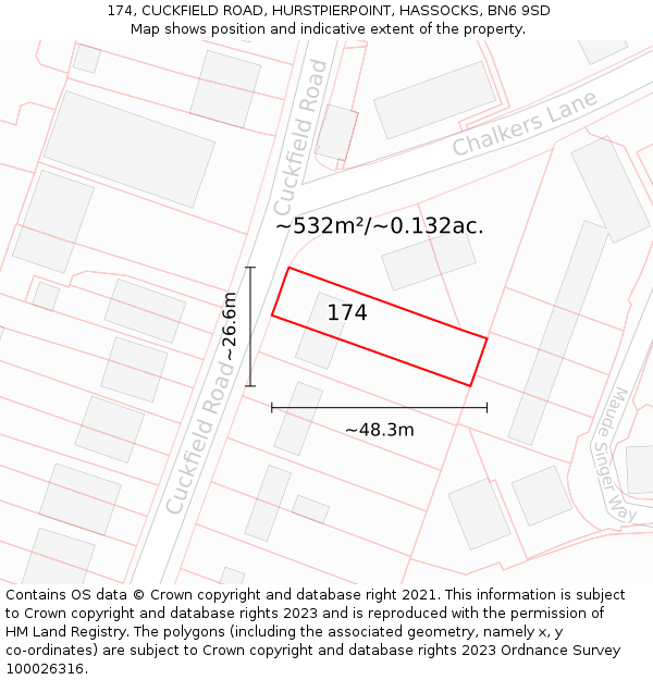 174, CUCKFIELD ROAD, HURSTPIERPOINT, HASSOCKS, BN6 9SD: Plot and title map