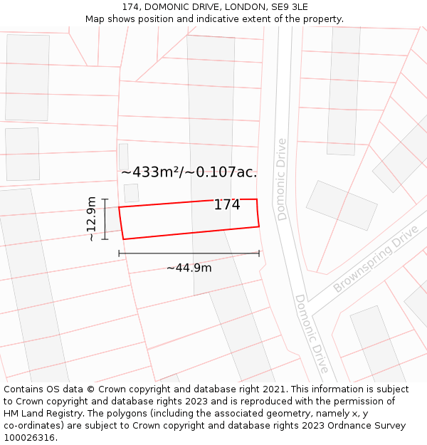 174, DOMONIC DRIVE, LONDON, SE9 3LE: Plot and title map