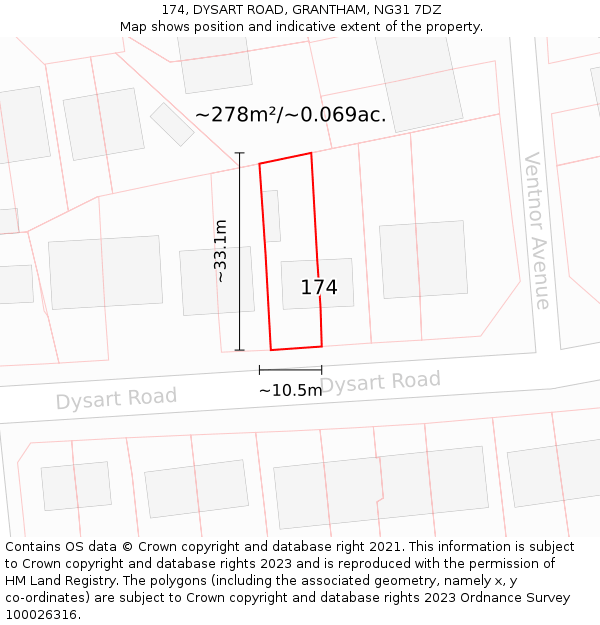 174, DYSART ROAD, GRANTHAM, NG31 7DZ: Plot and title map