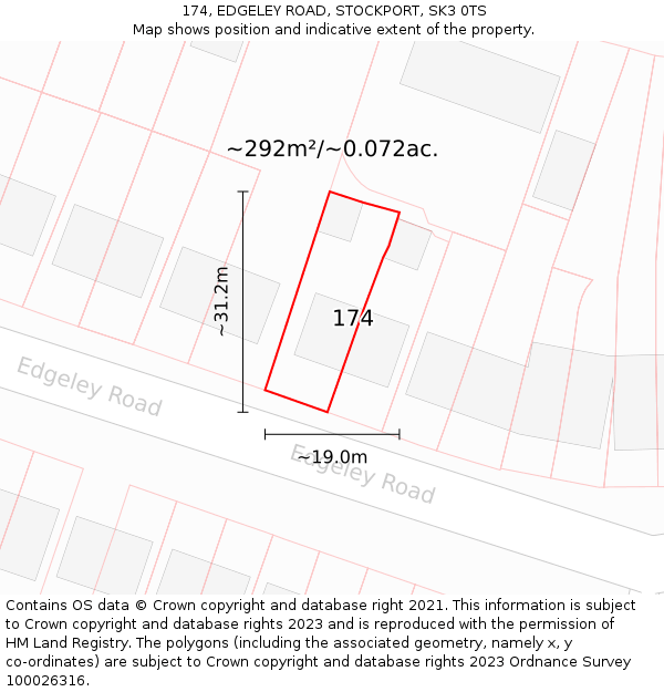 174, EDGELEY ROAD, STOCKPORT, SK3 0TS: Plot and title map