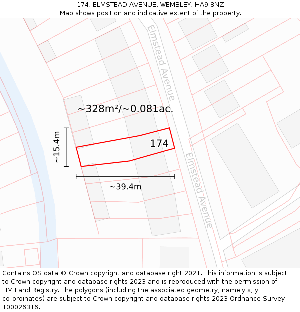 174, ELMSTEAD AVENUE, WEMBLEY, HA9 8NZ: Plot and title map