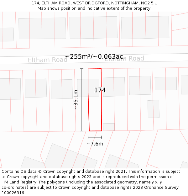 174, ELTHAM ROAD, WEST BRIDGFORD, NOTTINGHAM, NG2 5JU: Plot and title map