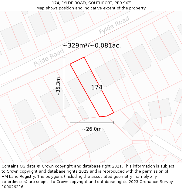 174, FYLDE ROAD, SOUTHPORT, PR9 9XZ: Plot and title map