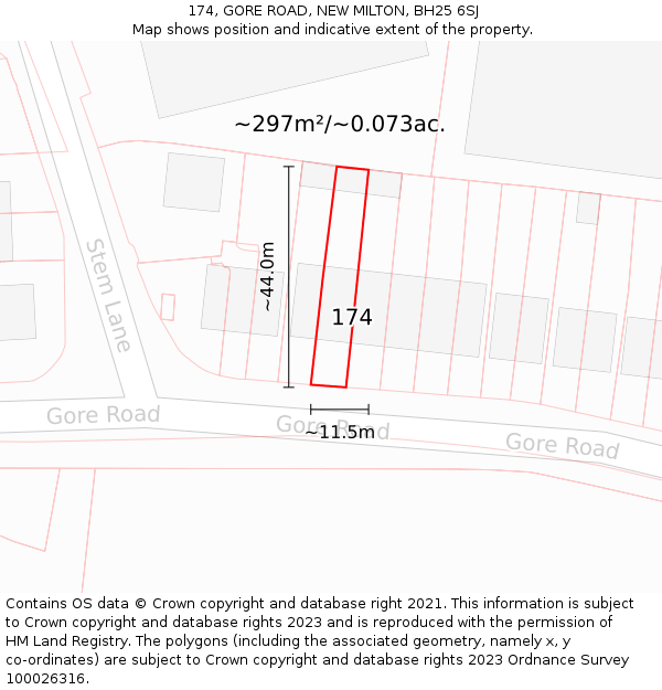 174, GORE ROAD, NEW MILTON, BH25 6SJ: Plot and title map