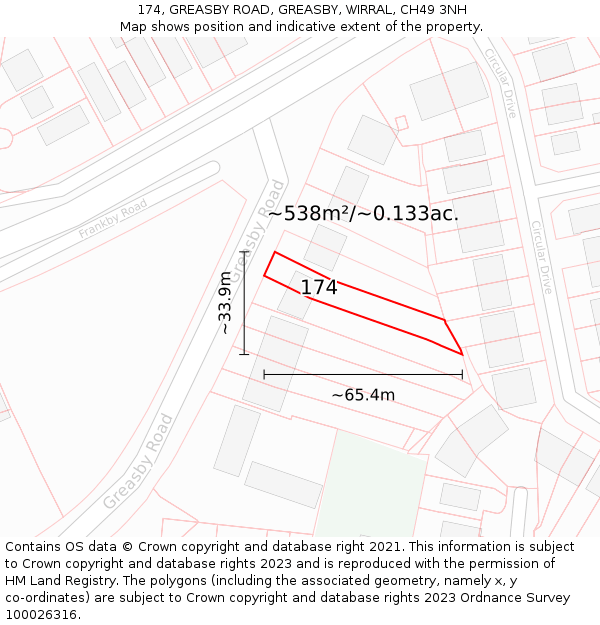 174, GREASBY ROAD, GREASBY, WIRRAL, CH49 3NH: Plot and title map