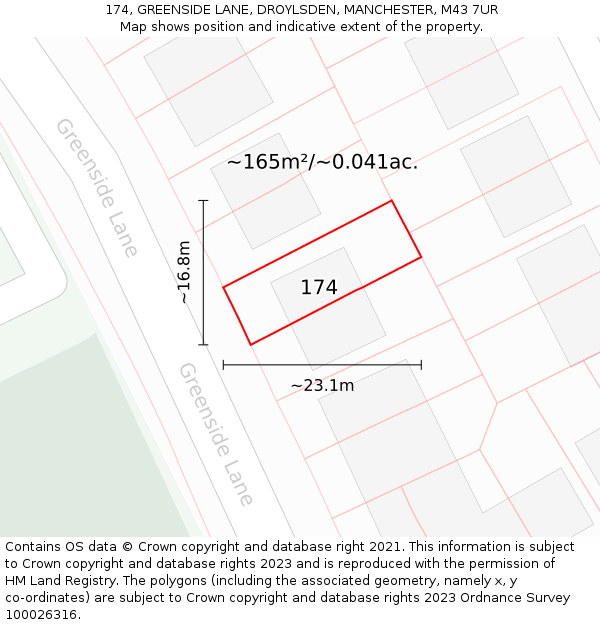 174, GREENSIDE LANE, DROYLSDEN, MANCHESTER, M43 7UR: Plot and title map