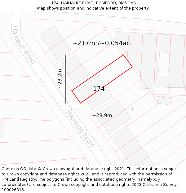 174, HAINAULT ROAD, ROMFORD, RM5 3AS: Plot and title map