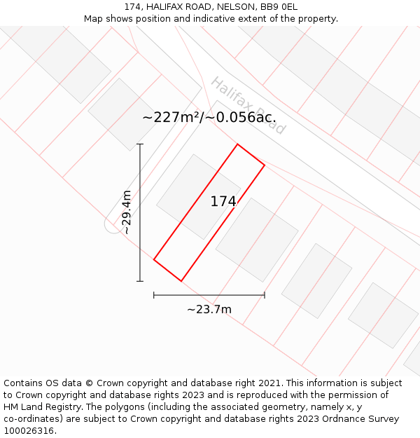 174, HALIFAX ROAD, NELSON, BB9 0EL: Plot and title map