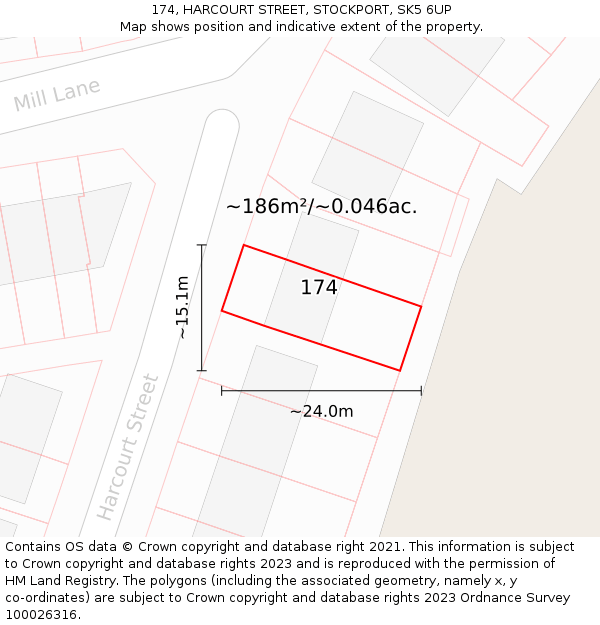 174, HARCOURT STREET, STOCKPORT, SK5 6UP: Plot and title map