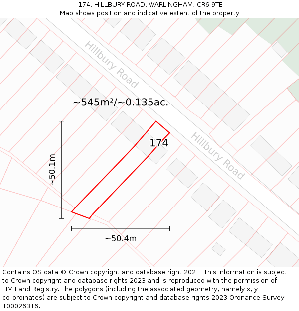 174, HILLBURY ROAD, WARLINGHAM, CR6 9TE: Plot and title map