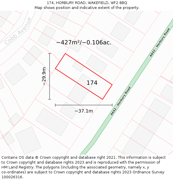 174, HORBURY ROAD, WAKEFIELD, WF2 8BQ: Plot and title map