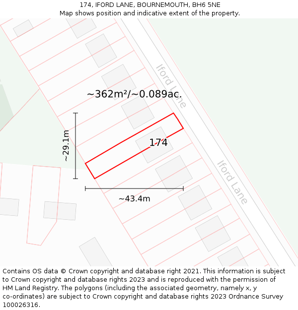 174, IFORD LANE, BOURNEMOUTH, BH6 5NE: Plot and title map