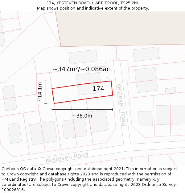 174, KESTEVEN ROAD, HARTLEPOOL, TS25 2NL: Plot and title map