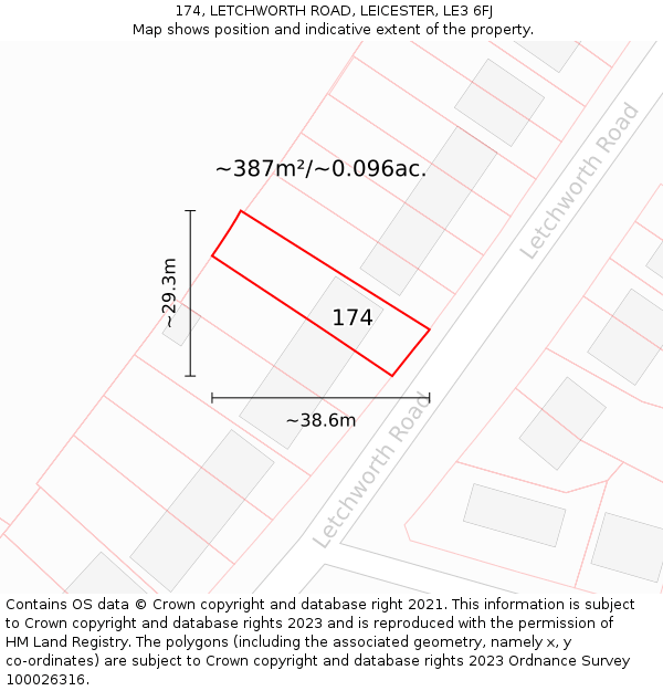 174, LETCHWORTH ROAD, LEICESTER, LE3 6FJ: Plot and title map