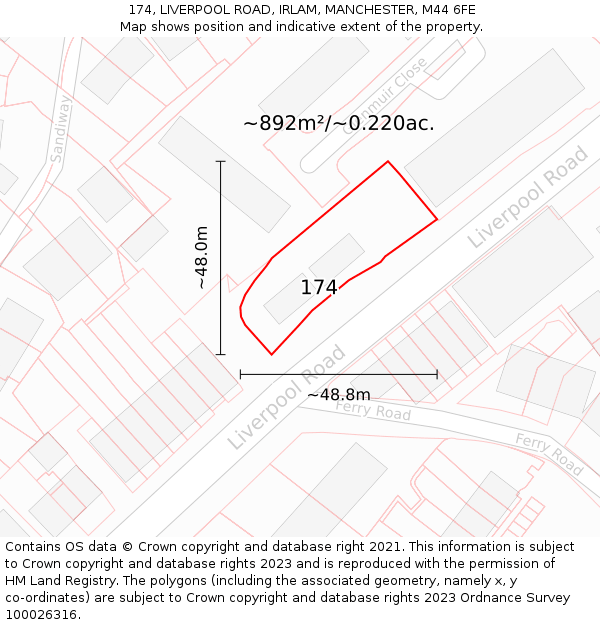 174, LIVERPOOL ROAD, IRLAM, MANCHESTER, M44 6FE: Plot and title map