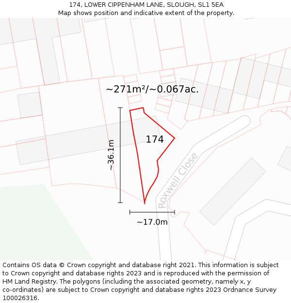 174, LOWER CIPPENHAM LANE, SLOUGH, SL1 5EA: Plot and title map