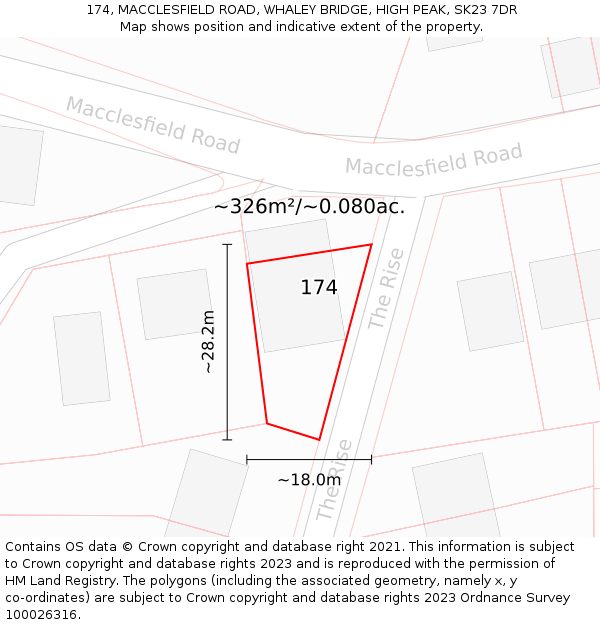 174, MACCLESFIELD ROAD, WHALEY BRIDGE, HIGH PEAK, SK23 7DR: Plot and title map
