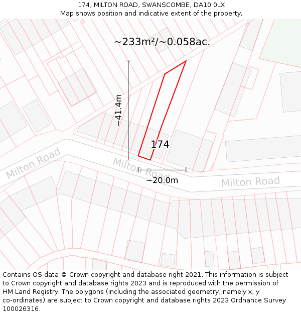 174, MILTON ROAD, SWANSCOMBE, DA10 0LX: Plot and title map