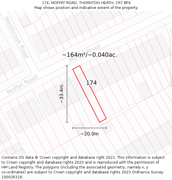 174, MOFFAT ROAD, THORNTON HEATH, CR7 8PX: Plot and title map