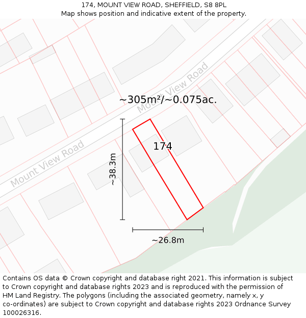 174, MOUNT VIEW ROAD, SHEFFIELD, S8 8PL: Plot and title map