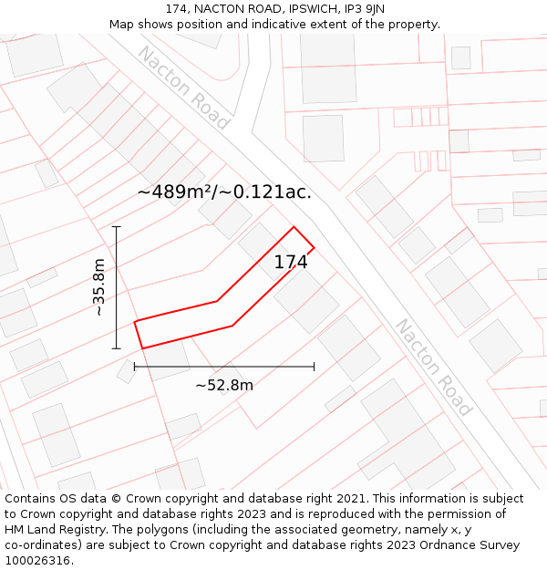 174, NACTON ROAD, IPSWICH, IP3 9JN: Plot and title map