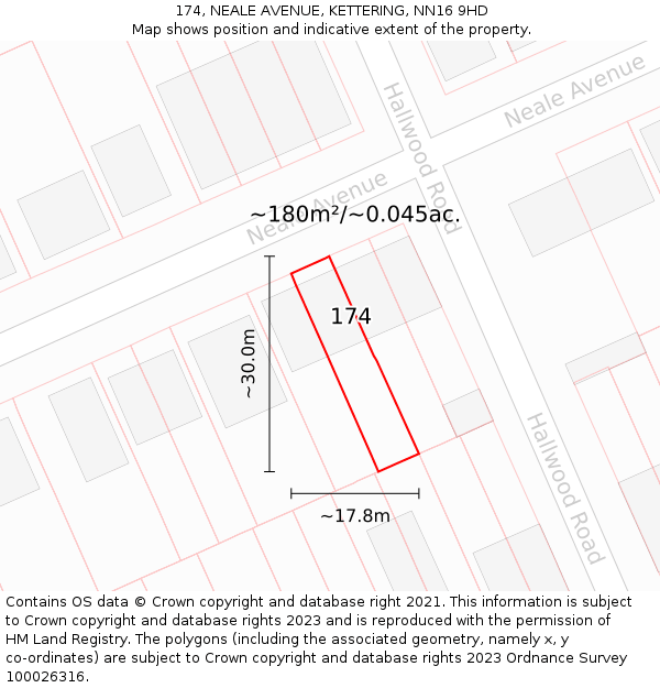 174, NEALE AVENUE, KETTERING, NN16 9HD: Plot and title map