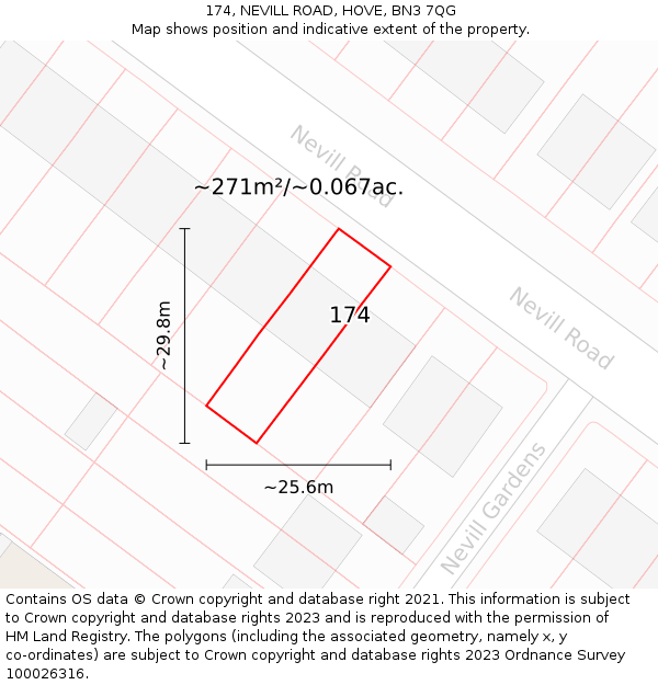 174, NEVILL ROAD, HOVE, BN3 7QG: Plot and title map