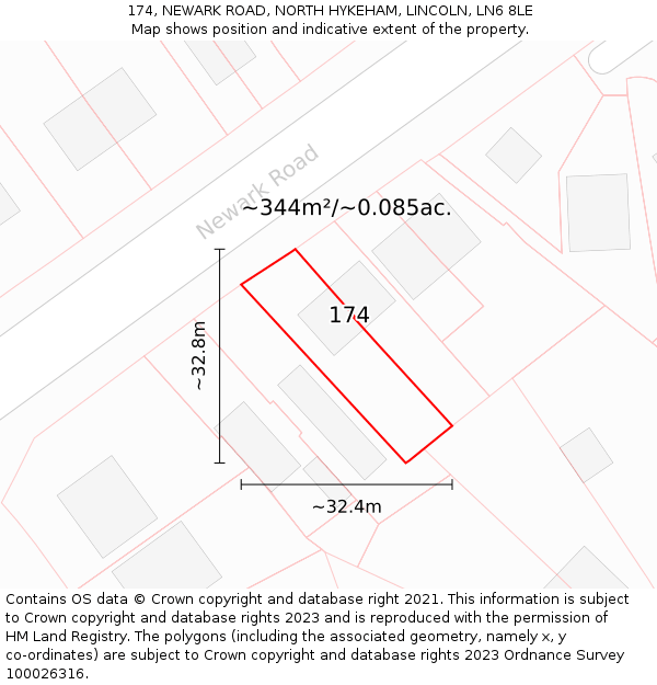 174, NEWARK ROAD, NORTH HYKEHAM, LINCOLN, LN6 8LE: Plot and title map