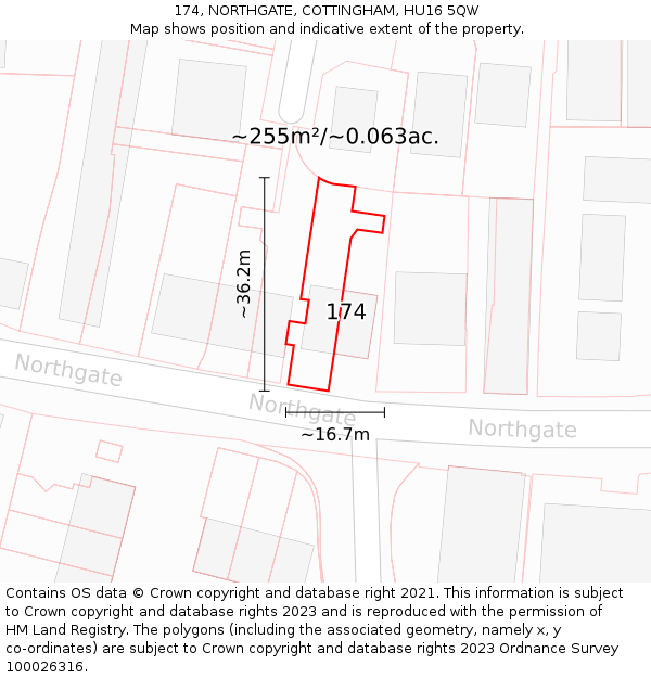 174, NORTHGATE, COTTINGHAM, HU16 5QW: Plot and title map