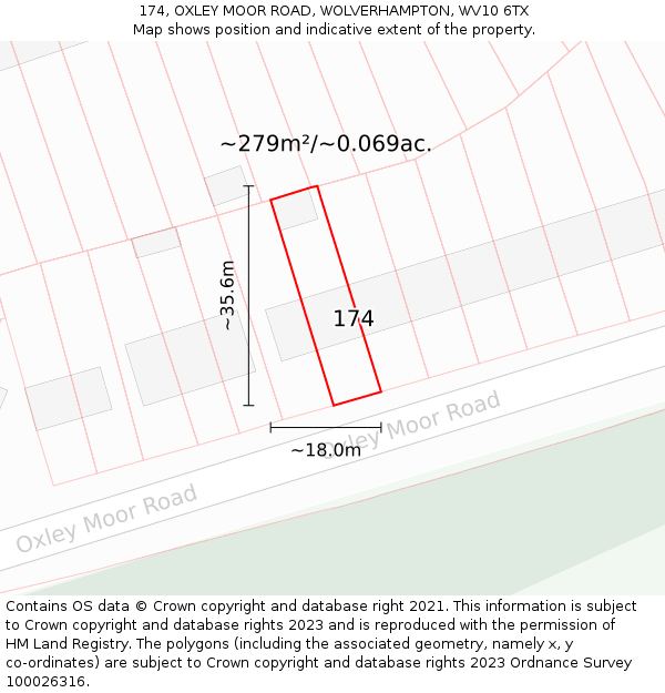 174, OXLEY MOOR ROAD, WOLVERHAMPTON, WV10 6TX: Plot and title map