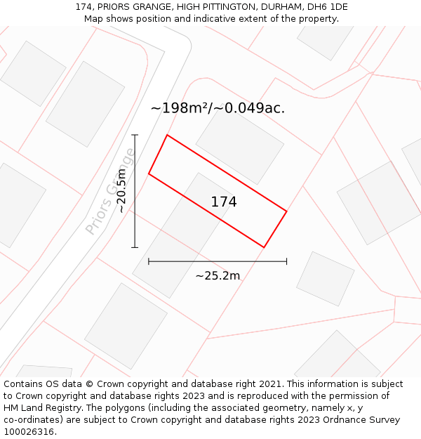 174, PRIORS GRANGE, HIGH PITTINGTON, DURHAM, DH6 1DE: Plot and title map