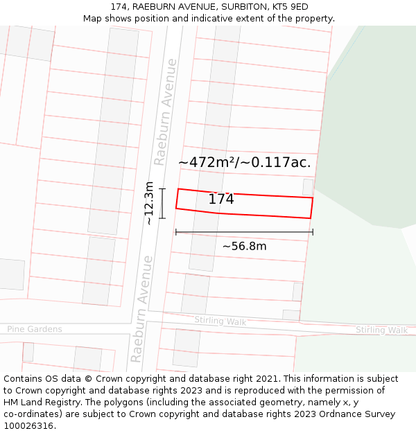 174, RAEBURN AVENUE, SURBITON, KT5 9ED: Plot and title map