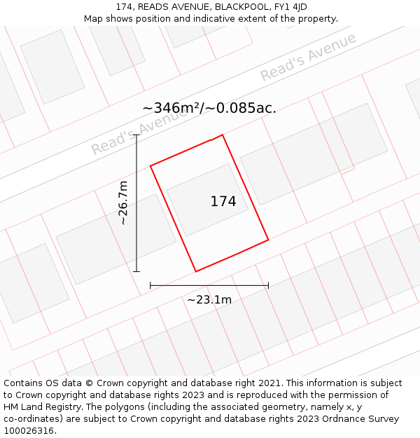 174, READS AVENUE, BLACKPOOL, FY1 4JD: Plot and title map