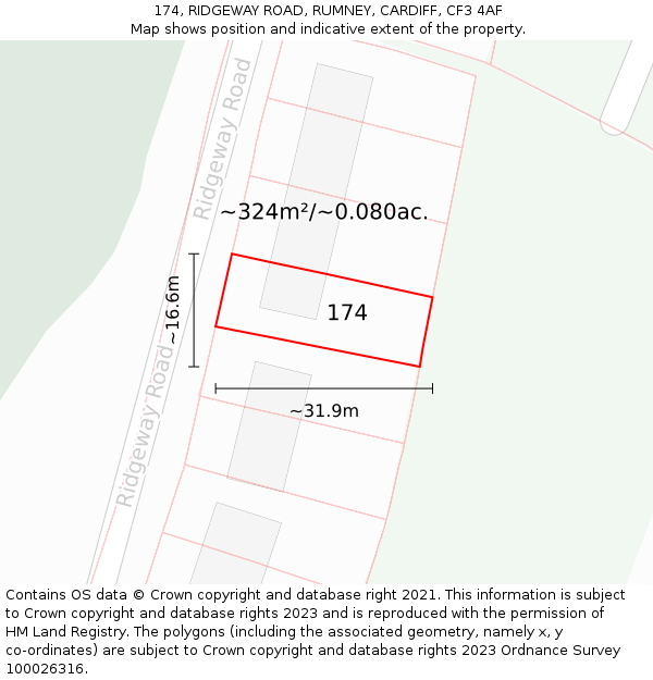 174, RIDGEWAY ROAD, RUMNEY, CARDIFF, CF3 4AF: Plot and title map