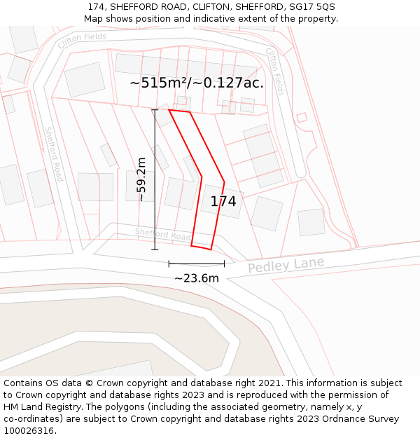 174, SHEFFORD ROAD, CLIFTON, SHEFFORD, SG17 5QS: Plot and title map